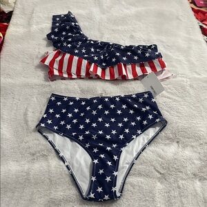 VIMPUNEC Americana Red and White Striped 2 Piece Swimwear